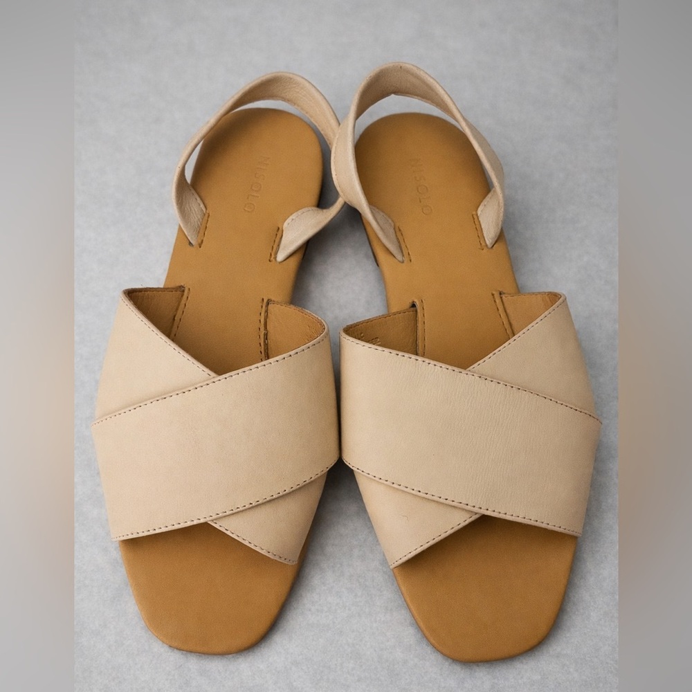 Nisolo Beige Crisscross Leather Slingback Sandals